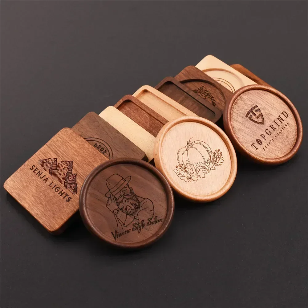 1pcs Free Custom Wooden Coasters Tea Coffee Whisky Coaster Couple Weeding Gift Laser Engraving Wood Tea Coffee Cup Pad Placemats