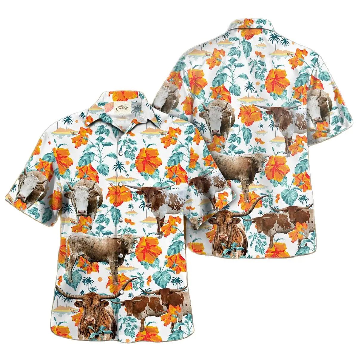 

Jumeast Texas Longhorn Bright Hibiscus Flowers Men Hawaii Shirt Nubian Goat Beach Blouse Farm Cattle Cottagecore Clothes Chicken