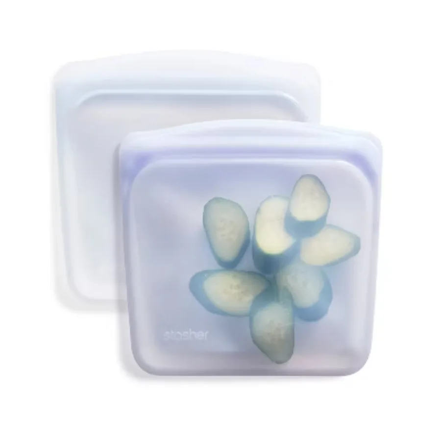 Premium Silicone Reusable Sandwich Bag Set - 2-Pack, 2 Clear and Lavender Sandwich Bags, Reusable