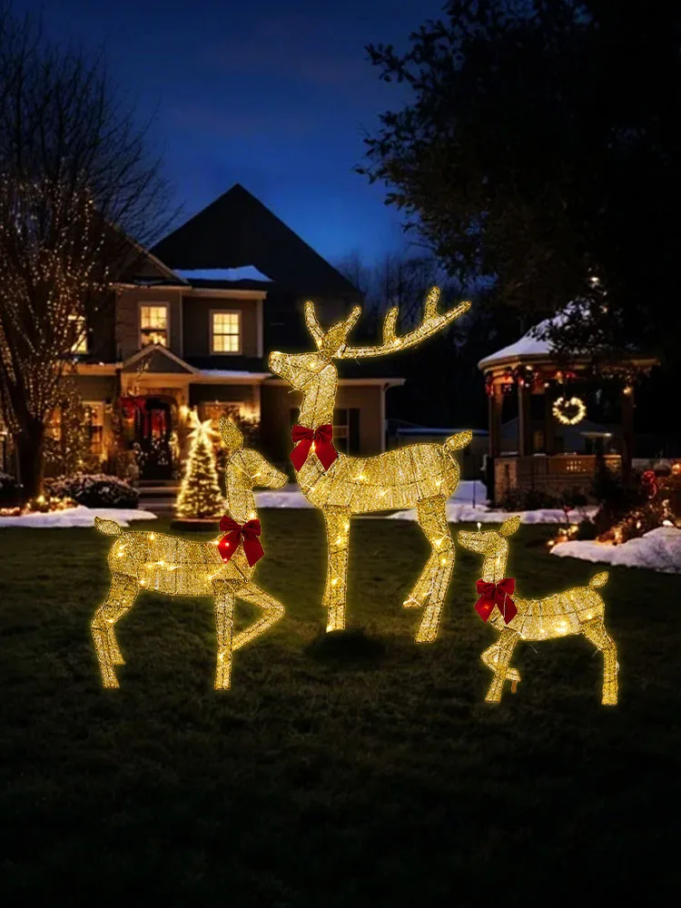 Christmas Decoration Outdoor Light Up Deer Reindeer Iron Art 2D Deer Christmas Decor Light Up Bucks Metal for Garden Party Decor