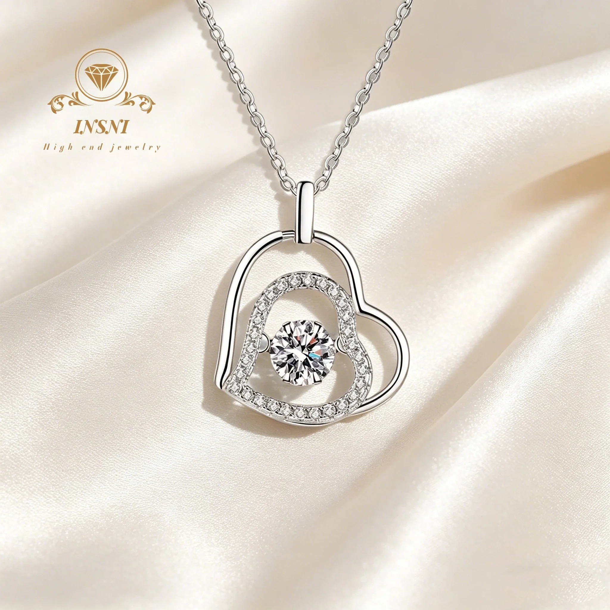 

0.5CT D Color Moissanite Heart-to-Heart PT950 Plated S925 Sterling Silver Pendant Women's Necklace Valentine's Everyday Wear