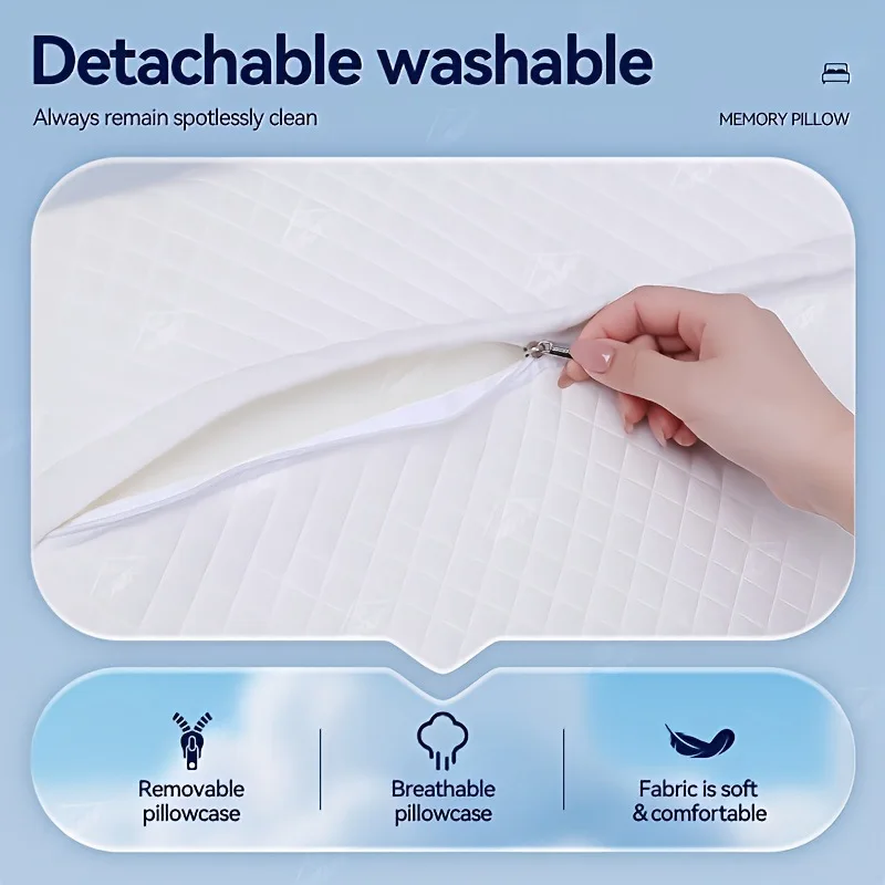 Ergonomic Memory Foam Pillowcase, Comfortable and Breathable with Zipper, Gray Pillowcase Does Not Include Pillow Core