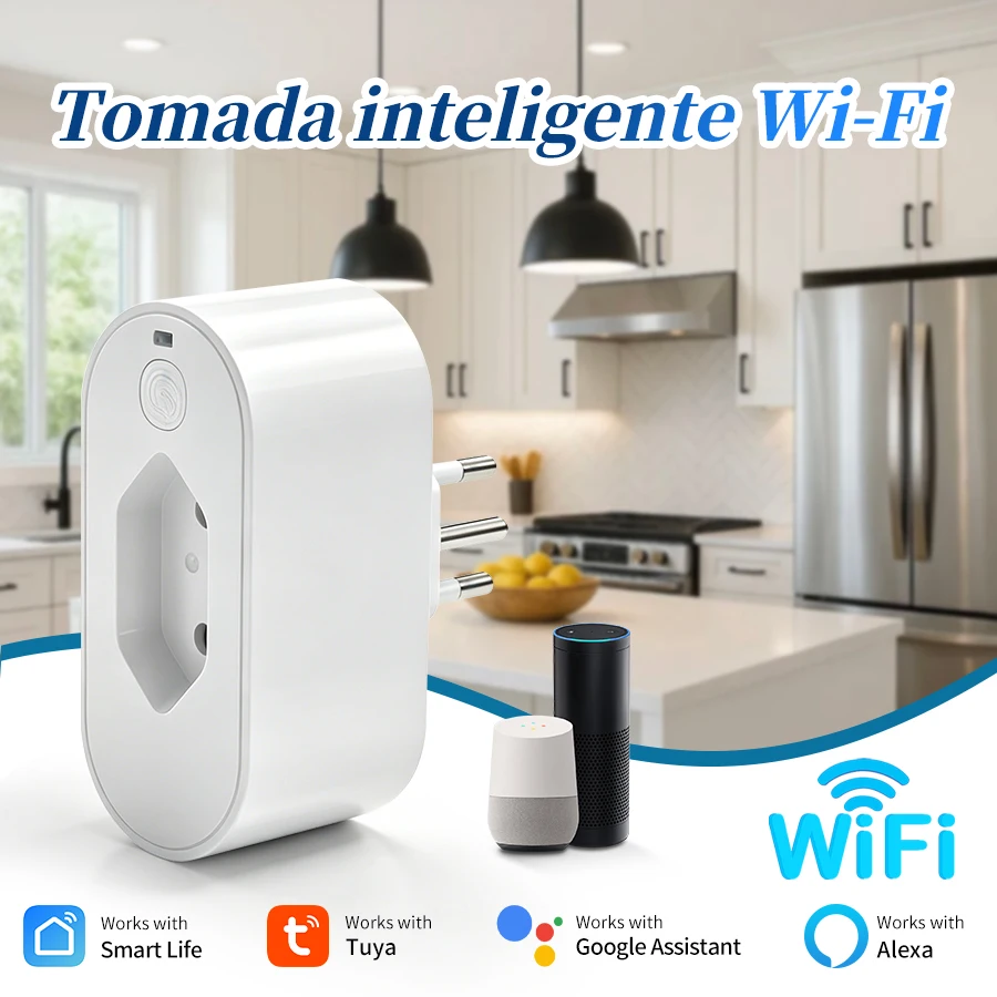 Tuya Smart WiFi Switches Brazil Plug 16A  Adapter Smart Outlets With Power Monitor App Control Alexa Google Home Voice Control