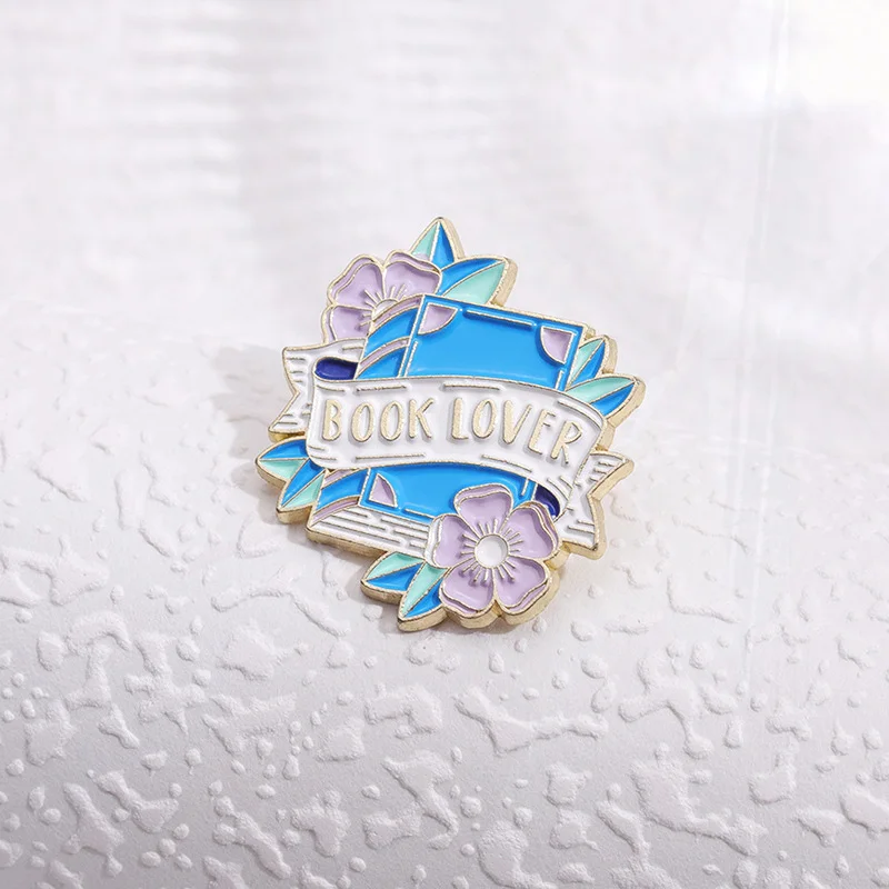 Lapel Badges I Love Reading Jewelry Gift for Kids Friends Bookworm Enamel Brooch Custom Floral Book Lover Pines