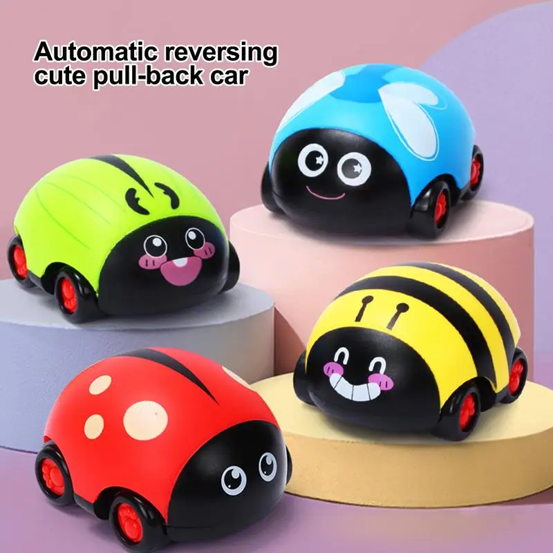 Cartoon Animal Cars Friction Powered Pull Back Vehicle Playset Toys for Kids Cartoon Animal Racing Cars with Ladybird Shape