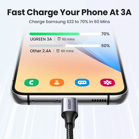 UGREEN 3A USB Type-C кабель для быстрой зарядки и передачи данных — изображение товара