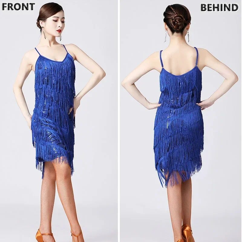 Vestido de baile latino para mujer adulta, camisola a la moda con lentejuelas y borlas, falda larga, traje de escenario de Tango, vestido de noche, uso diario