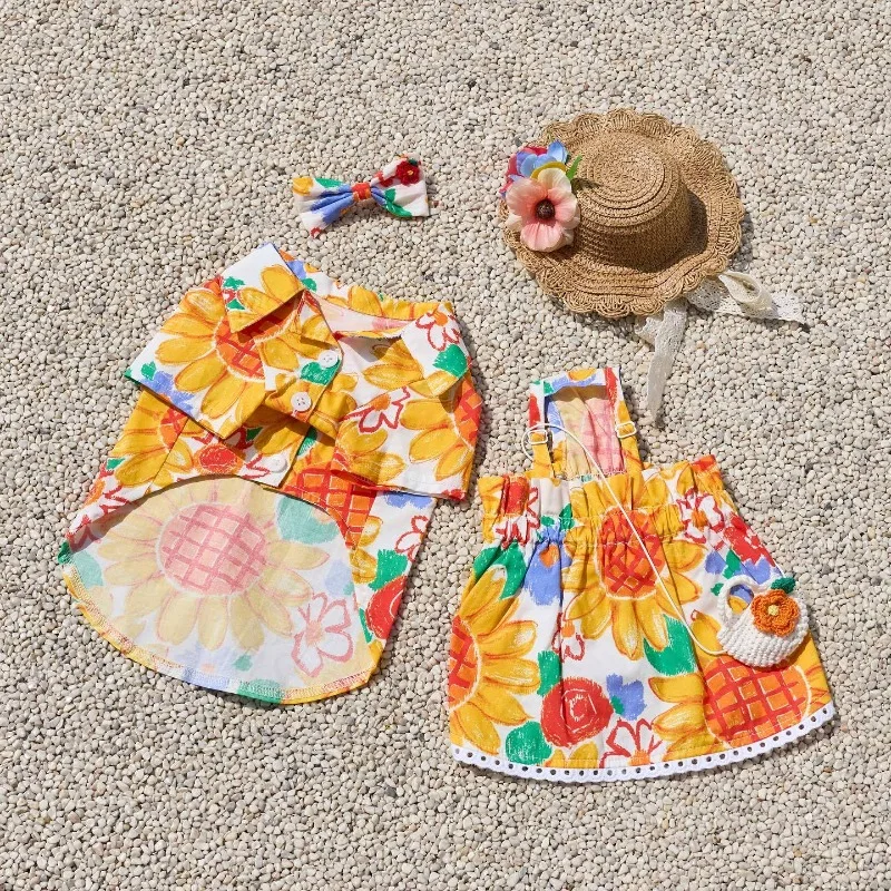 

No Bag INS Dog Shirt for Small Dogs Sunflower Printed Costume Puppy Doggie Pet Clothes Soft Premium Apparel Attire Puppy Dress