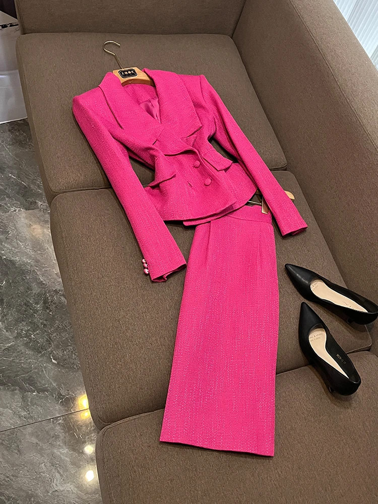 Ele Vintage Lady Suit Set with Double Buttoned Waistcoat And Wrap around Split Long Skirt for Early Autumn And Winter