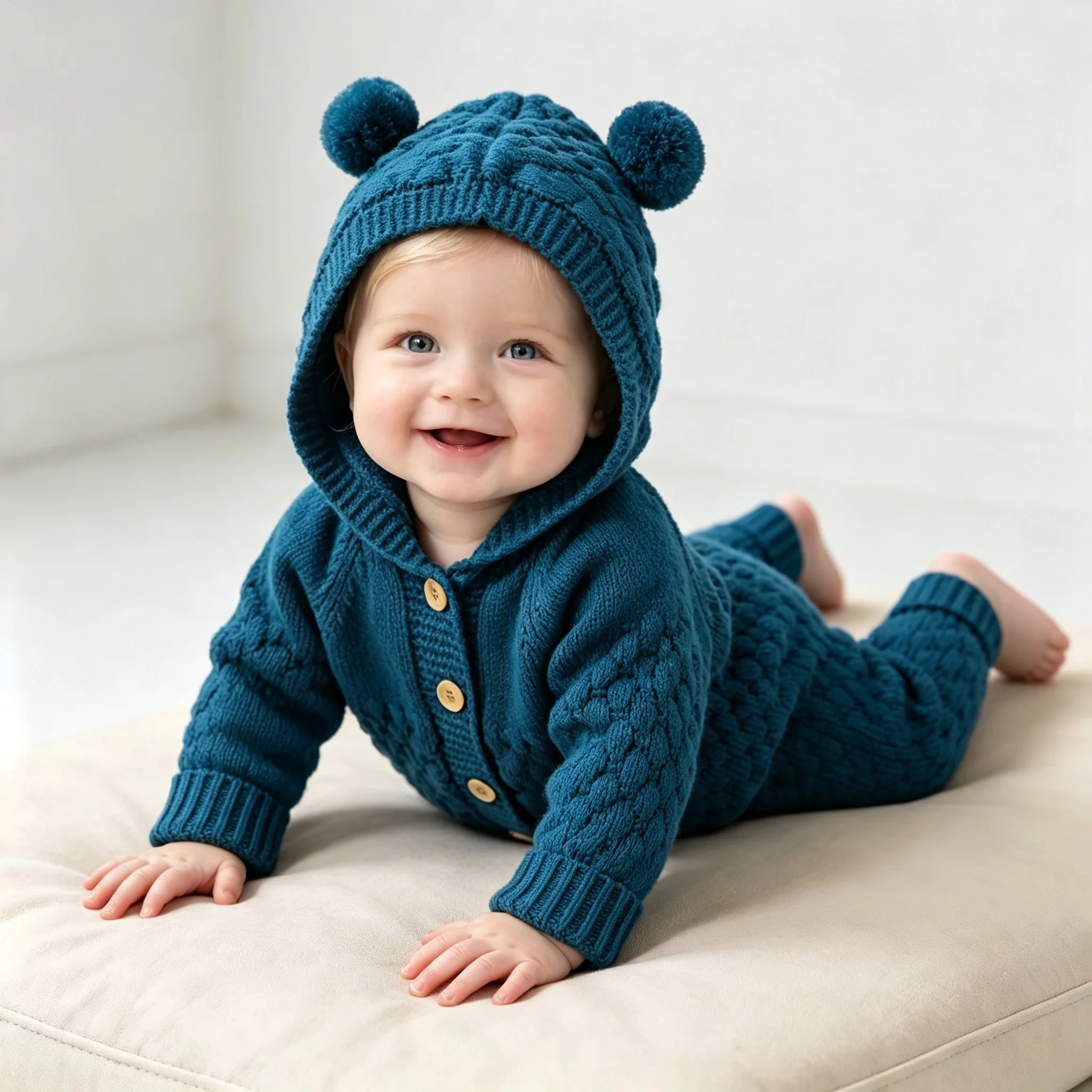 0-24M Newborn Baby Girls Boys Knitted Hooded Cotton Clothes Spring Autumn 3D Ear Romper Toddler Long Sleeve Bodysuits Outfits