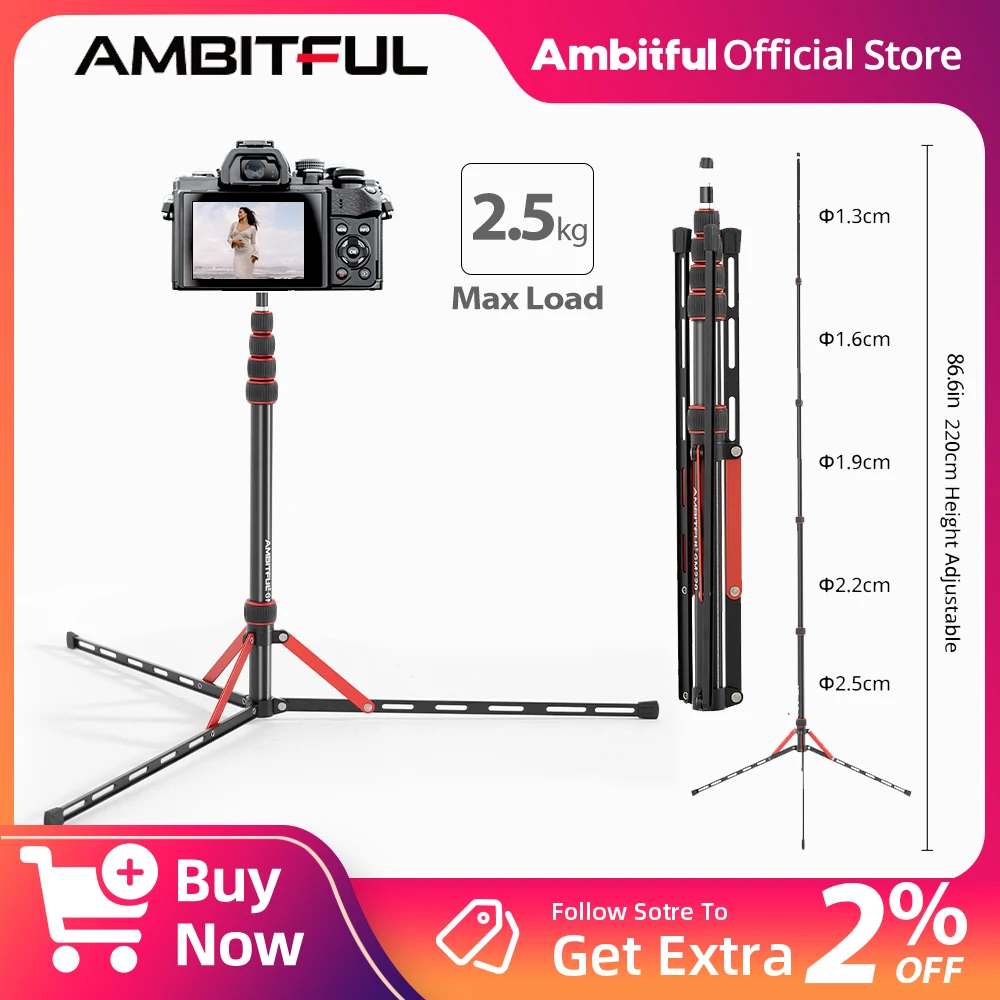 

Ambitful 220cm 1/4 Screw Adjustable Tripod For Photographic COB Fill Light Softbox Flash DSLR Camera Foldable Tripod Light Stand