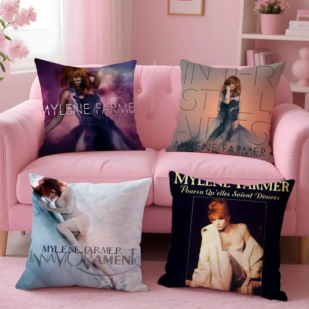 Singer M-Mylene Farmer Cushion Cover Breathable Linen Pillowcase Summer Odorless Eco-Friendly Invisible Zipper Washable