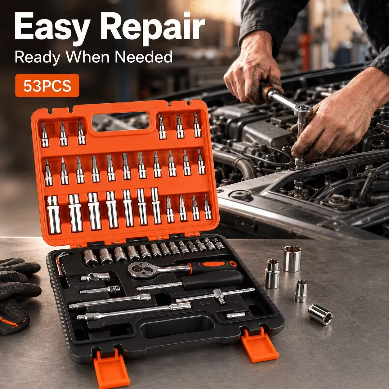53pcs High-Quality Ultimate Edition Ratchet Wrench Multi-Function Tool Set - Professional Automotive Repair Master Tool Kit