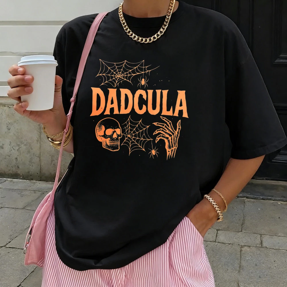 Dadcula Spider Skull Unisex Tee Casual Cotton Short‑sleeve Tops Creepy Spiderweb Skeleton Motif Streetwear Spooky Humour Tees