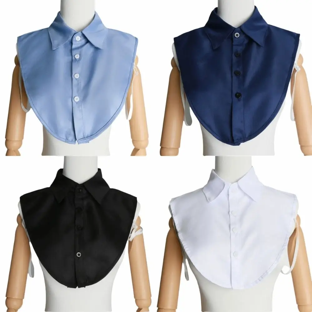 탑스 코튼 소재 가짜 칼라 라운드 넥 솔리드 컬러 페이크 칼라 편안한 핏 스퀘어 스탠드 셔츠 칼라 봄 가을