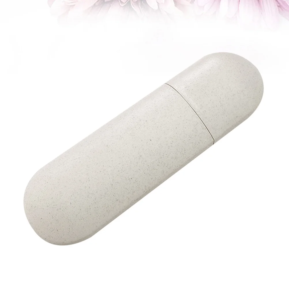 قطعتان من علبة فرشاة الأسنان للسفر، حامل خفيف الوزن ومحمول للتخييم والمشي لمسافات طويلة في الهواء الطلق، غطاء حماية متين للفرشاة باللون البيج