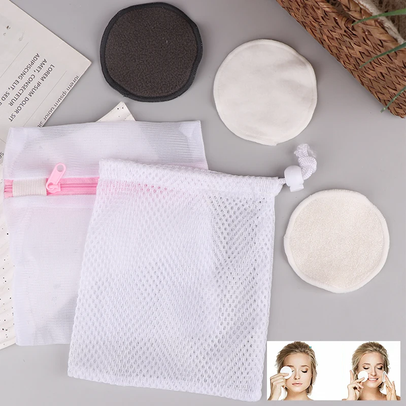 Reusable Bamboo Fiber Makeup Remover Pads 5 ชิ้น/แพ็คล้างทําความสะอาดได้รอบทําความสะอาดผิวหน้าผ้าฝ้าย Make Up Removal Pads เครื่องมือ