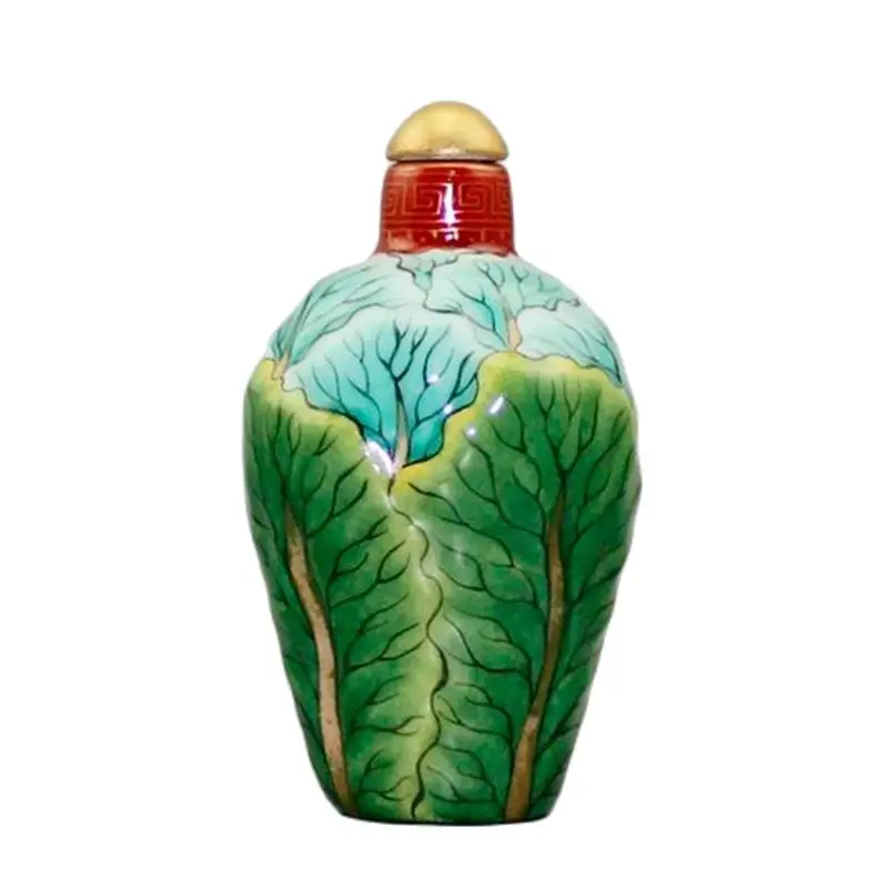 

vintage Asian porcelain snuff bottle gold gilding statue painted Chinese Cabbage gifts snuffbox peking fine gift hobby collect