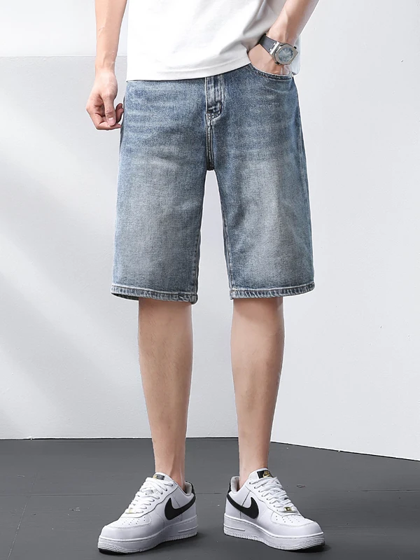 Summer New Men's Fashionable Casual Comfortable Straight Leg Five-Point Cotton Stretch Denim Shorts Wear-Resistant Urban Style