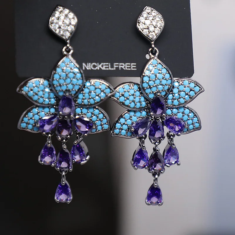 Bilincolor Blue and Purple Flower Earring for Women