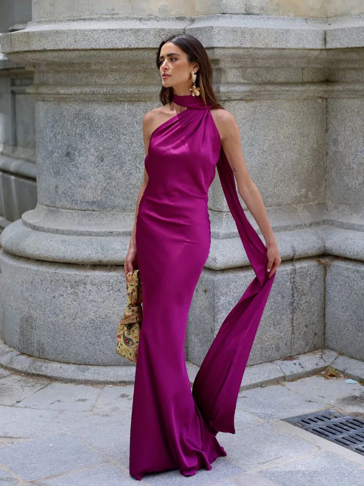 فستان حفلات مثير بشريط من الساتان للنساء أنيق بدون ظهر مكشوف الأكتاف بدون أكمام فساتين نسائية لصيف 2026 رداء متين