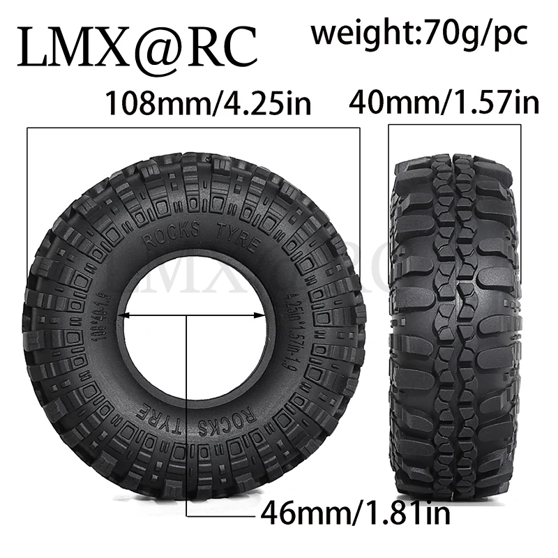 4PCS 108mm 1.9" Rubber Tire Wheel Tyre for 1/10 RC Crawler Car Axial SCX10 II III 90046 Traxxas TRX4 RC4WD D90 Redcat MST