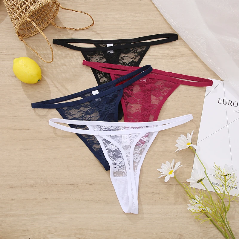 5Pcs Sexy Women\'s G-String Lace Panties Floral Lingerie Woman Panties Sexy Thong Underwear Female Pantys Perspective Intimates ﻿