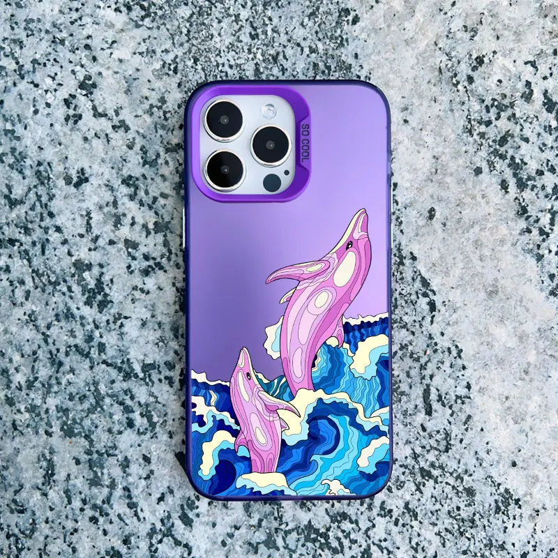 Niedliche Meerestier-Delfin-Handyhülle für iPhone 17 16 15 14 Plus Pro Max 11 12 13 Pro Max Mini Stoßfeste Laser-Rückabdeckung – Detail 5