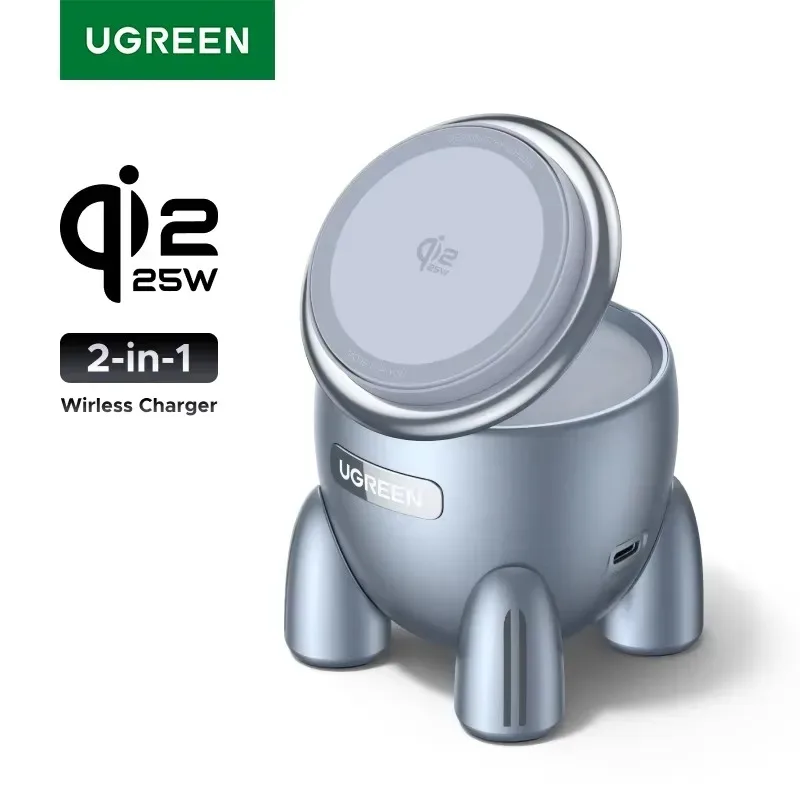 Hot Sale NEW! UGREEN Magflow Qi2 25W Wireless Charger 2 in 1 Innovative Rocket -Style For 17 16 Pro Max Fast Charging