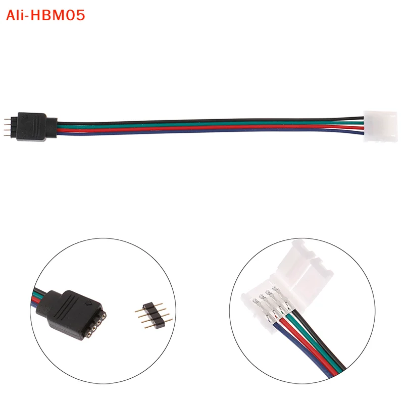 (HB05)5050 RGB 4 Pin LED Strip Light Connectors Strip To Power Adaptor 4 Conductor 10mm Wide Connector 15cm