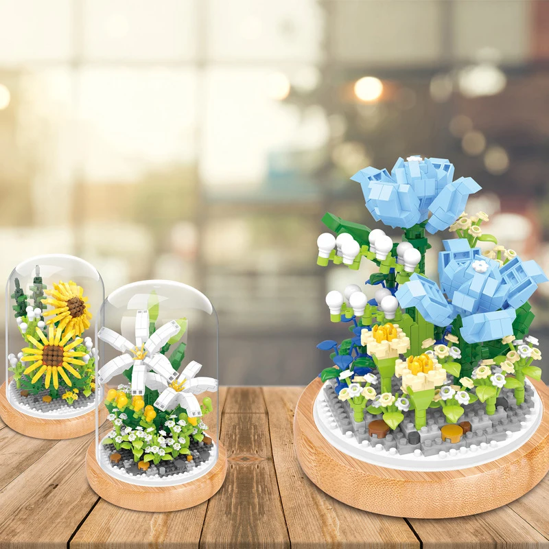 

Mini Immortal Flower Ornament Model Building Blocks Friends Rose Sunflower Bouquet Potted Bricks Brick Construction For Gift