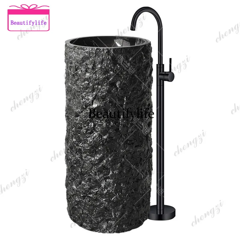 

a38 High-end integrated column basin, natural stone washbasin, natural marble hotel clubhouse floor-standing style