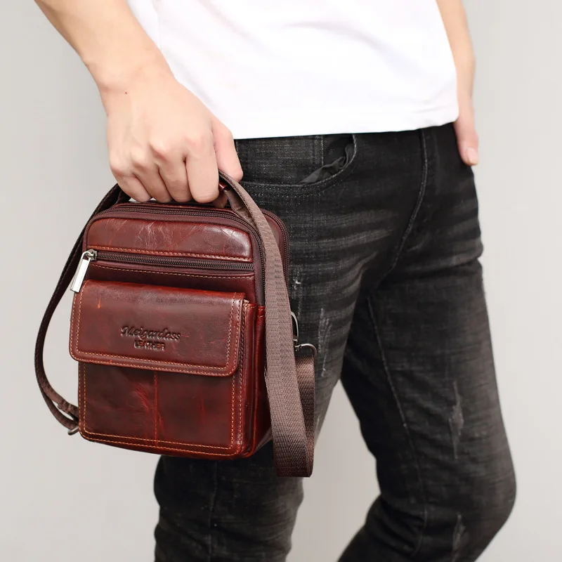 Tas bahu pria kulit asli Vintage tas Messenger pria kulit sapi kualitas tinggi tas selempang kasual Mini tas tangan Fashion