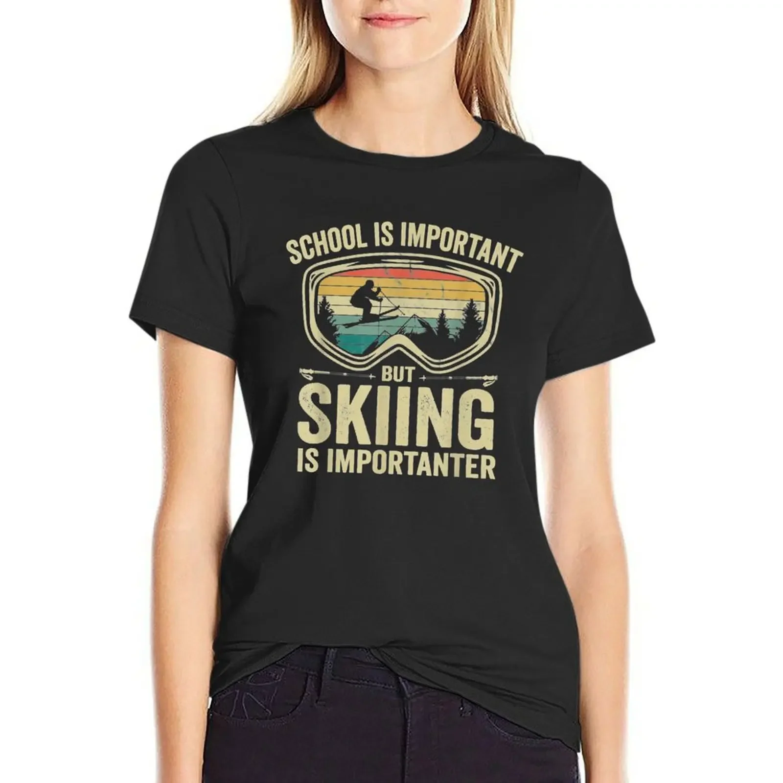 

School Is Important But Skiing Is Importanter T-Shirt anime tees lady clothes summer tops t-shirt dress for Women long