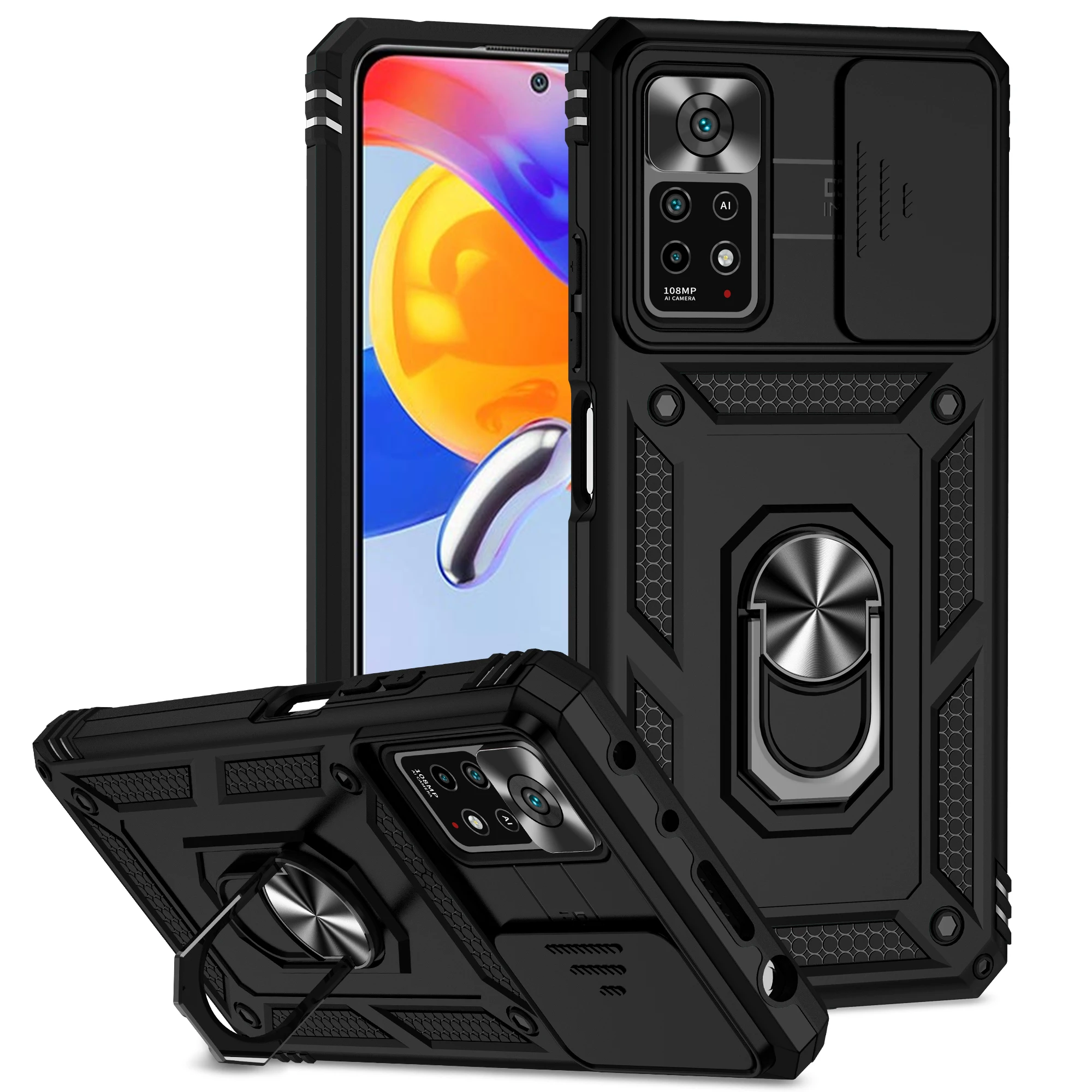 Ring Stand Cover For Redmi Note 11 Pro Plus Armor Anti-fall Camera Protection Phone Case For Redmi Note 11s Note11 Pro+ 5G Funda