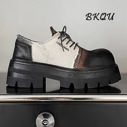 BKQU 2024 New Thick Soled Big Head Derby Men's 7CM Height Increase Melard Style Commuter American Work Shoes