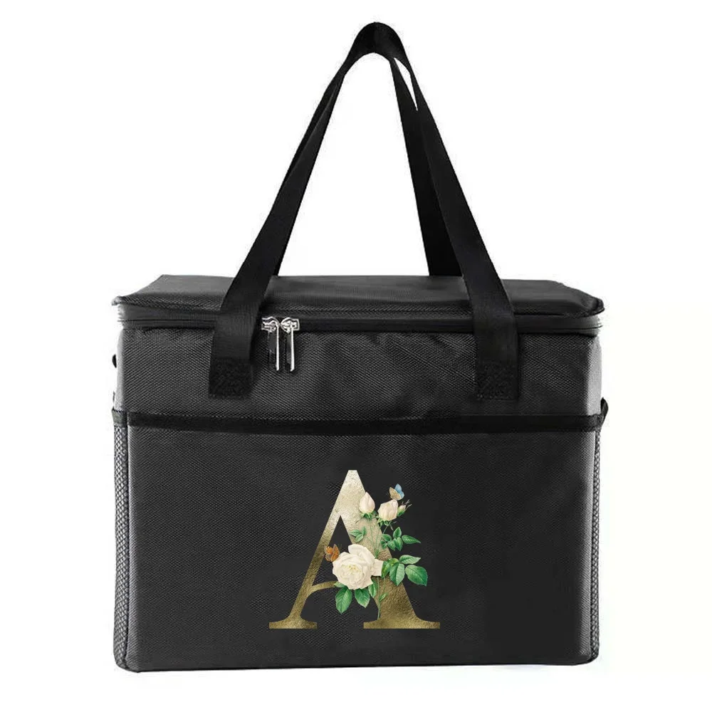 Thermal Bag Portable Lunch Bags Insulated Cooler Bag Food Bento Bags Print Golden Flower Series Travel Picnic Storage Ice Bags