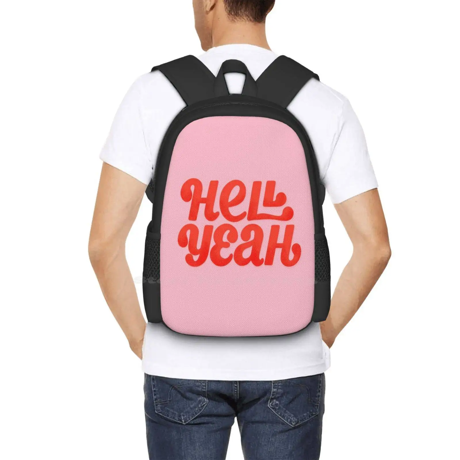 Hell Yeah zaini per la scuola adolescenti borse da viaggio per ragazze Hell Yeah Pink Fire Red Mantra Bold tipografia Script tipo Serif