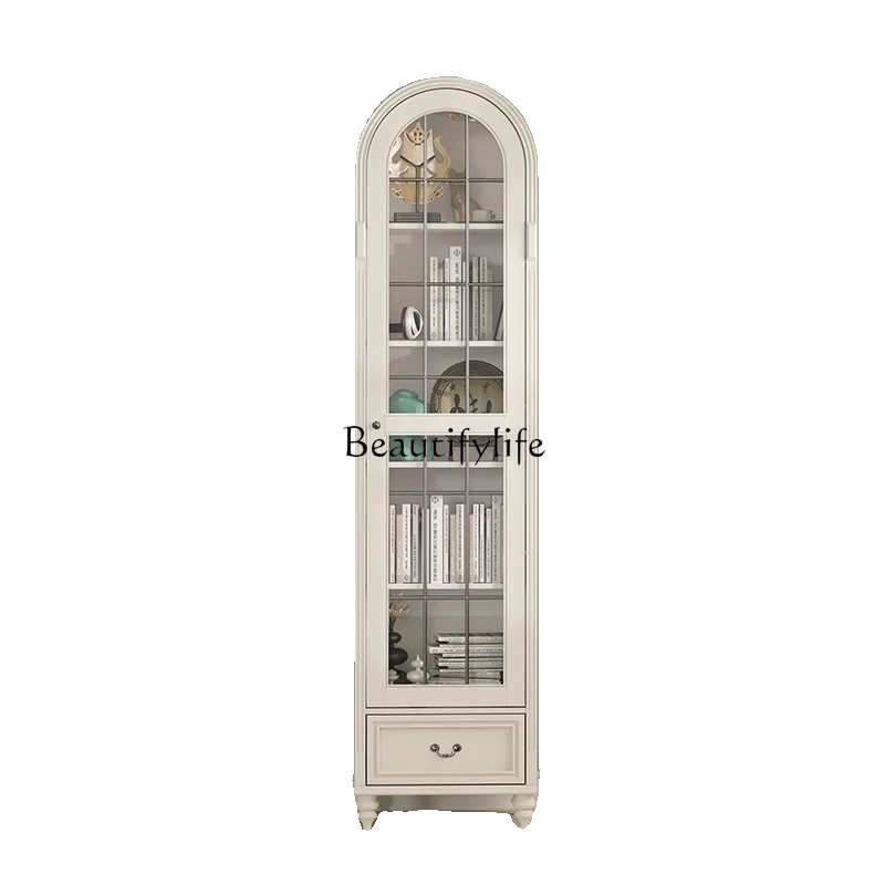 

Solid wood bookcase arched with door storage floor bookshelf single door living room home storage bedroom vertical cabinet