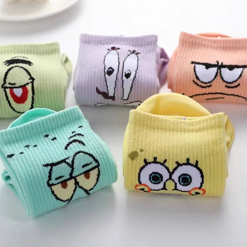 Cartoon SpongeBobs Women\'s Socks High Quality Fashion Men\'s Women Sock Printed Casual Hip-Hop Personality Adult Couple Stockings