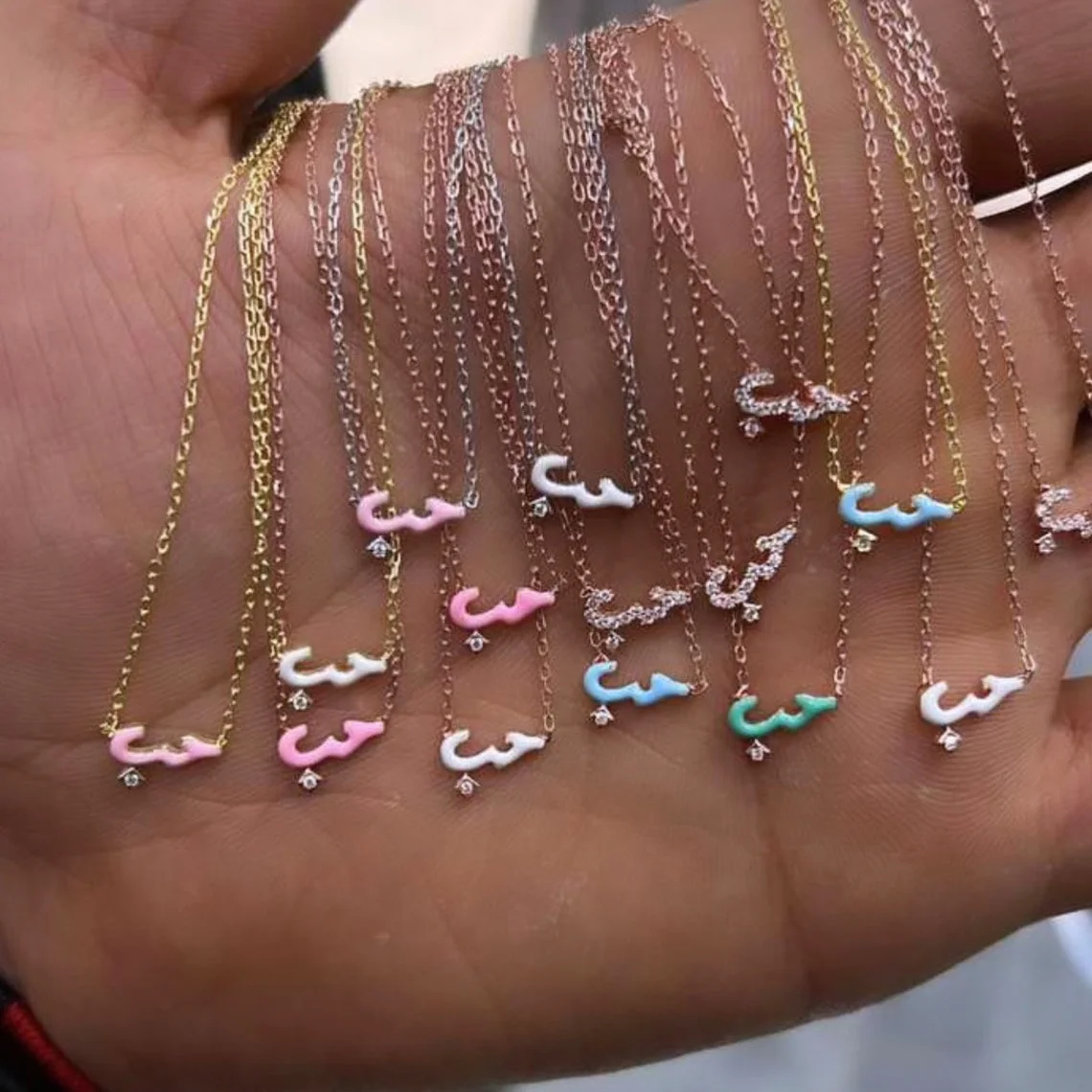 Cute Lovely Mini Small Arabic Love Letter Necklace Rose Gold Color Pastel Enamel Colorful Fashion 2023 Valentine\'s Day Gift