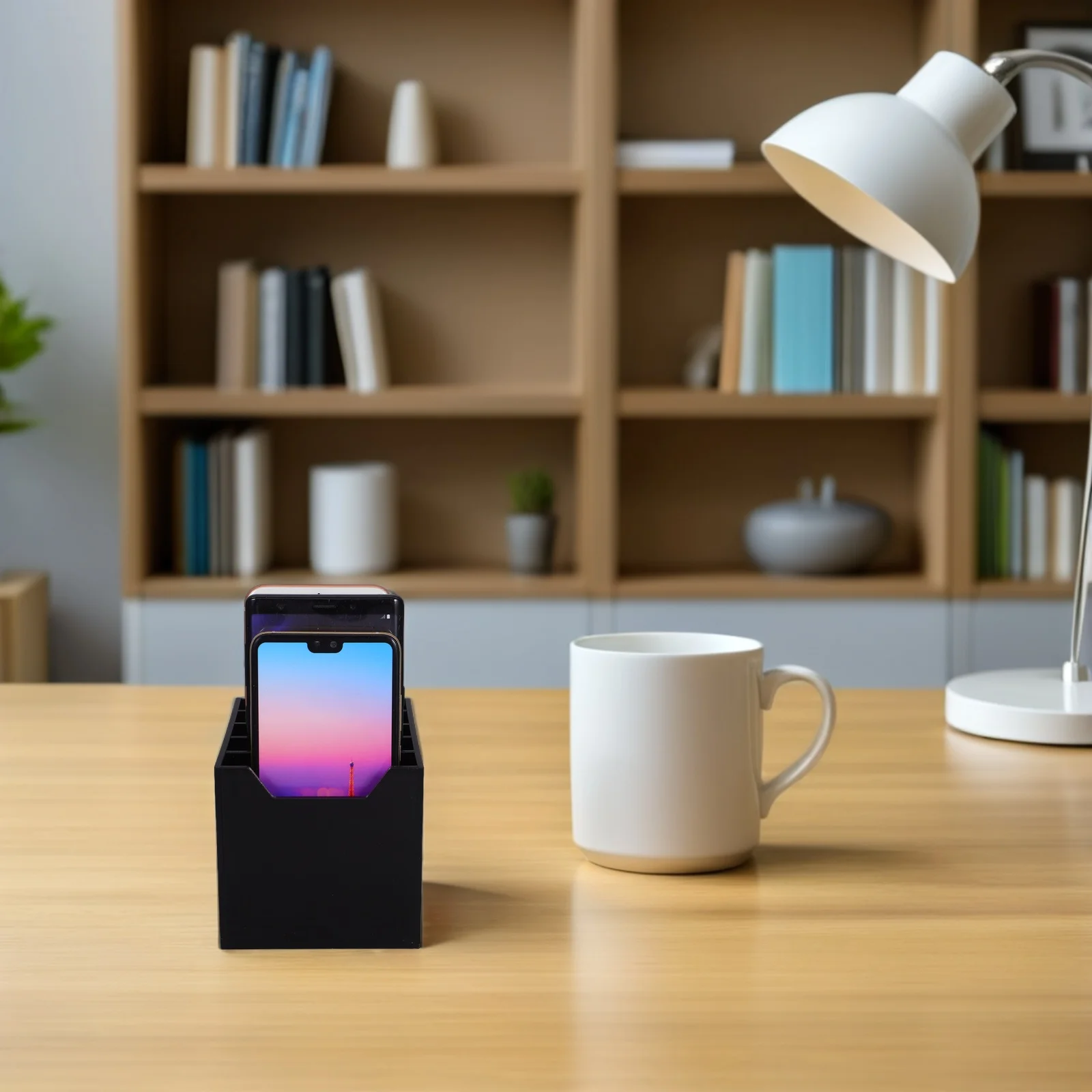 

Phone Box 5-Slot Acrylic Desktop Organizer Multi-Compartment Cell Phone Storage Box Desktop Meeting Room