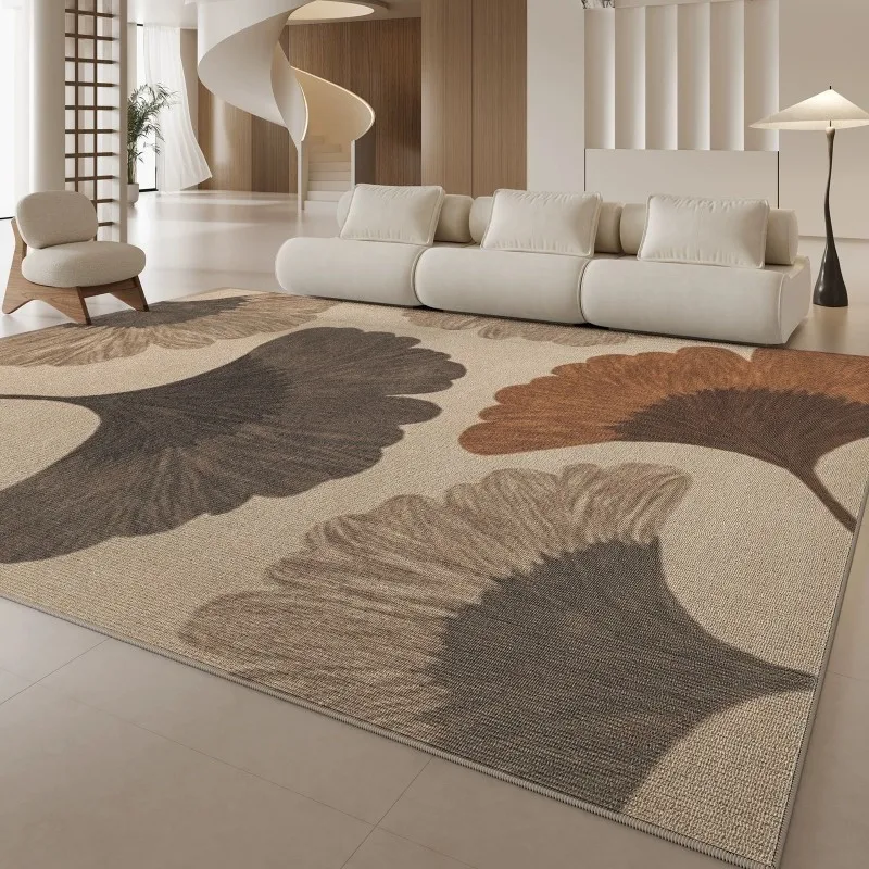 VIKAMA Modern Ginkgo Leaf Area Rug Non Slip Washable Floor Mat Minimalist Neutral Floral Carpet Living Room Indoor Home Decor