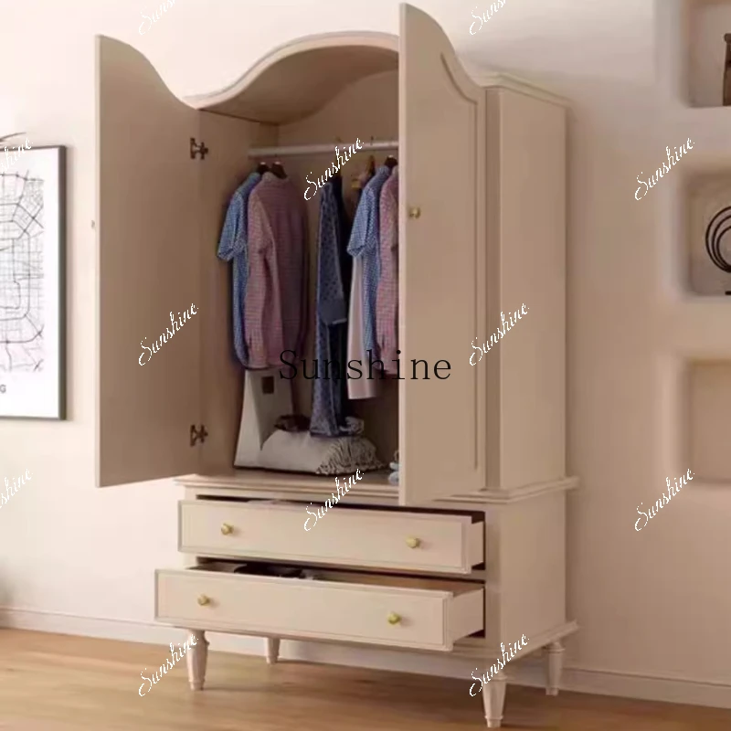 American cream small apartment double door simple wardrobe  FT