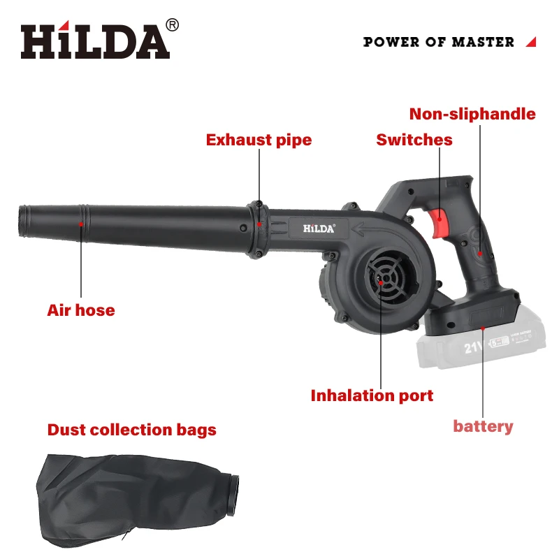 هيلدا 21 فولت يده منفاخ كهربائي الكهربائية ورقة منفاخ الهواء منفاخ أوراق الشجر ورقة فراغ منفاخ صغير لبطارية ماكيتا 18 فولت
