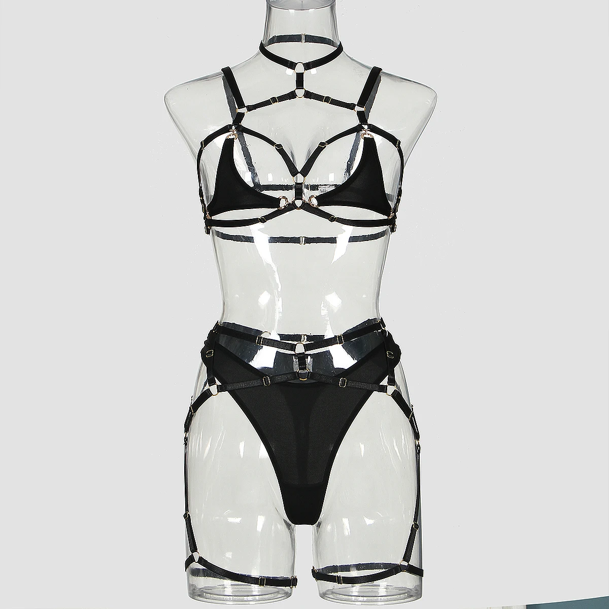 MUZISKAT 2023 Hot New Sexy Hollow Complex Straps Three-Piece Hanging Neck Erotic Lingerie Set Onlyfans