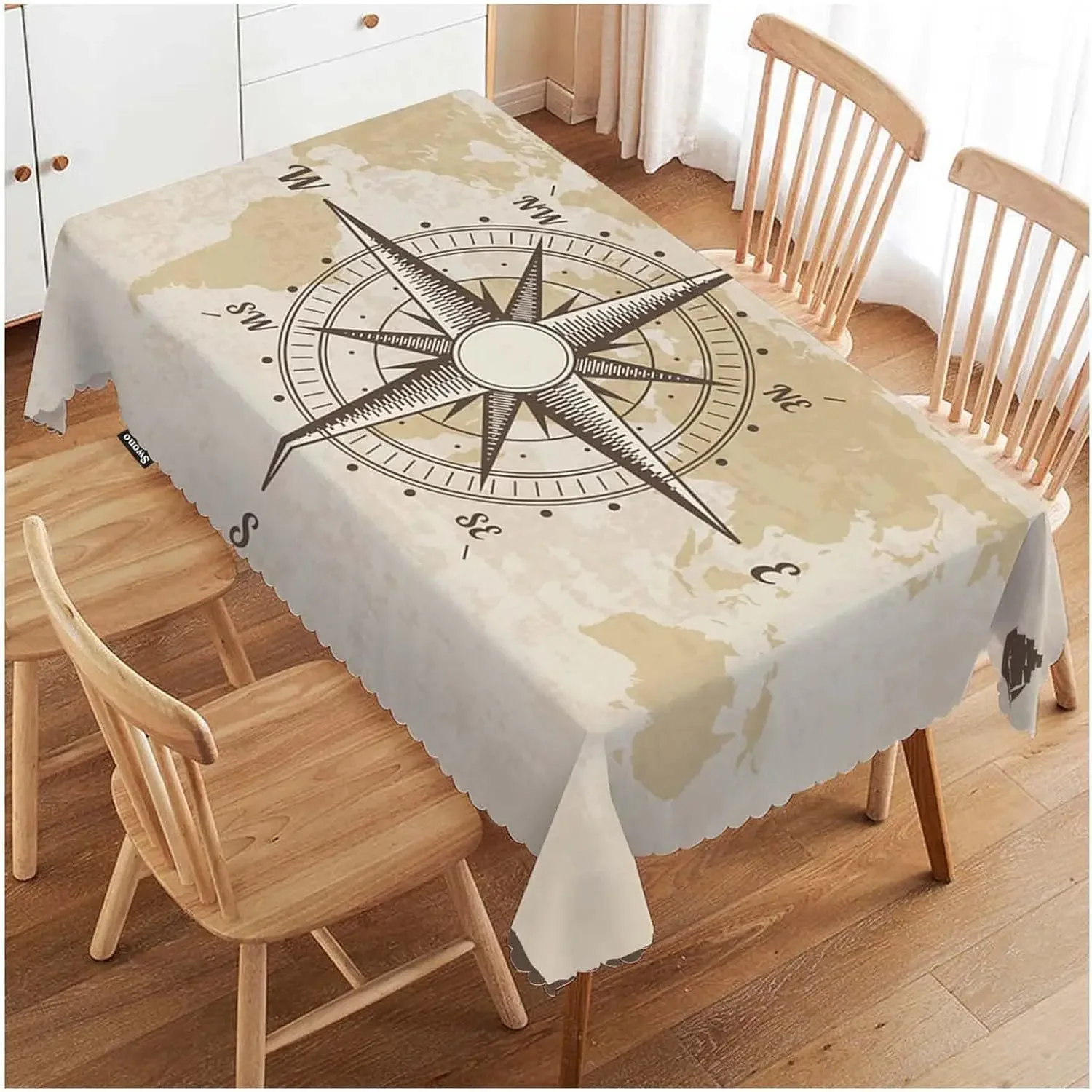 Compass Rectangular Tablecloths Old World Map Nautical Compass Washable Tablecover Kitchen Holiday Party Dining Room Table Decor