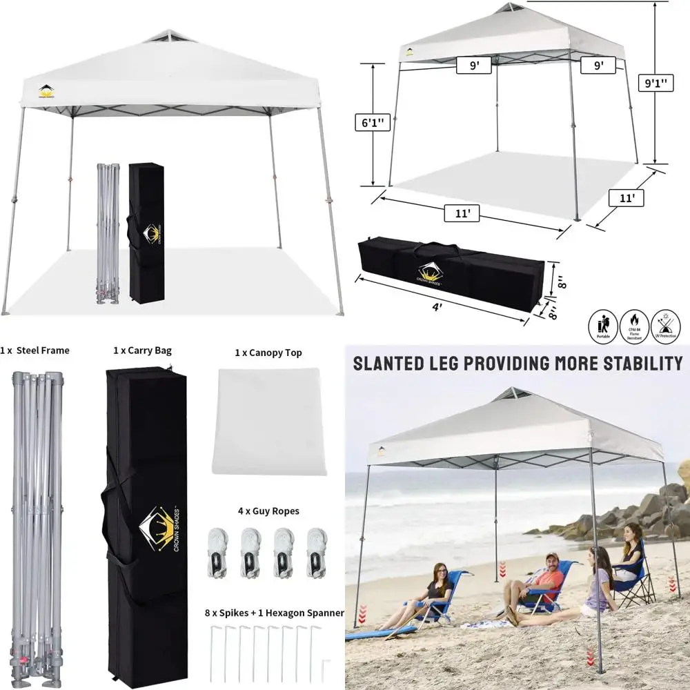 

Slanted Leg 9x9 Pop Up Canopy Tent for Enhanced Stability - Outdoor Beach Sun Shelter with Additional Shade Coverage