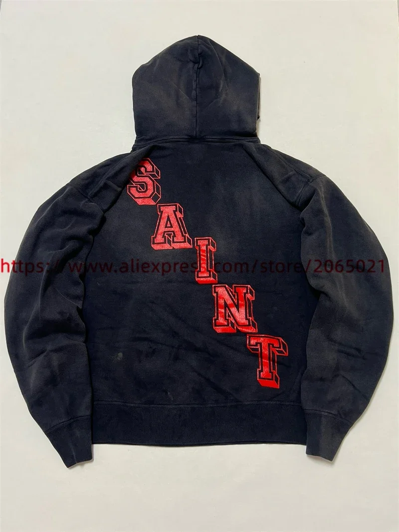 2024FW SAINT Red Angel Tear Print Hoodie Men Women 1:1 Best Quality Vintage Pullovers