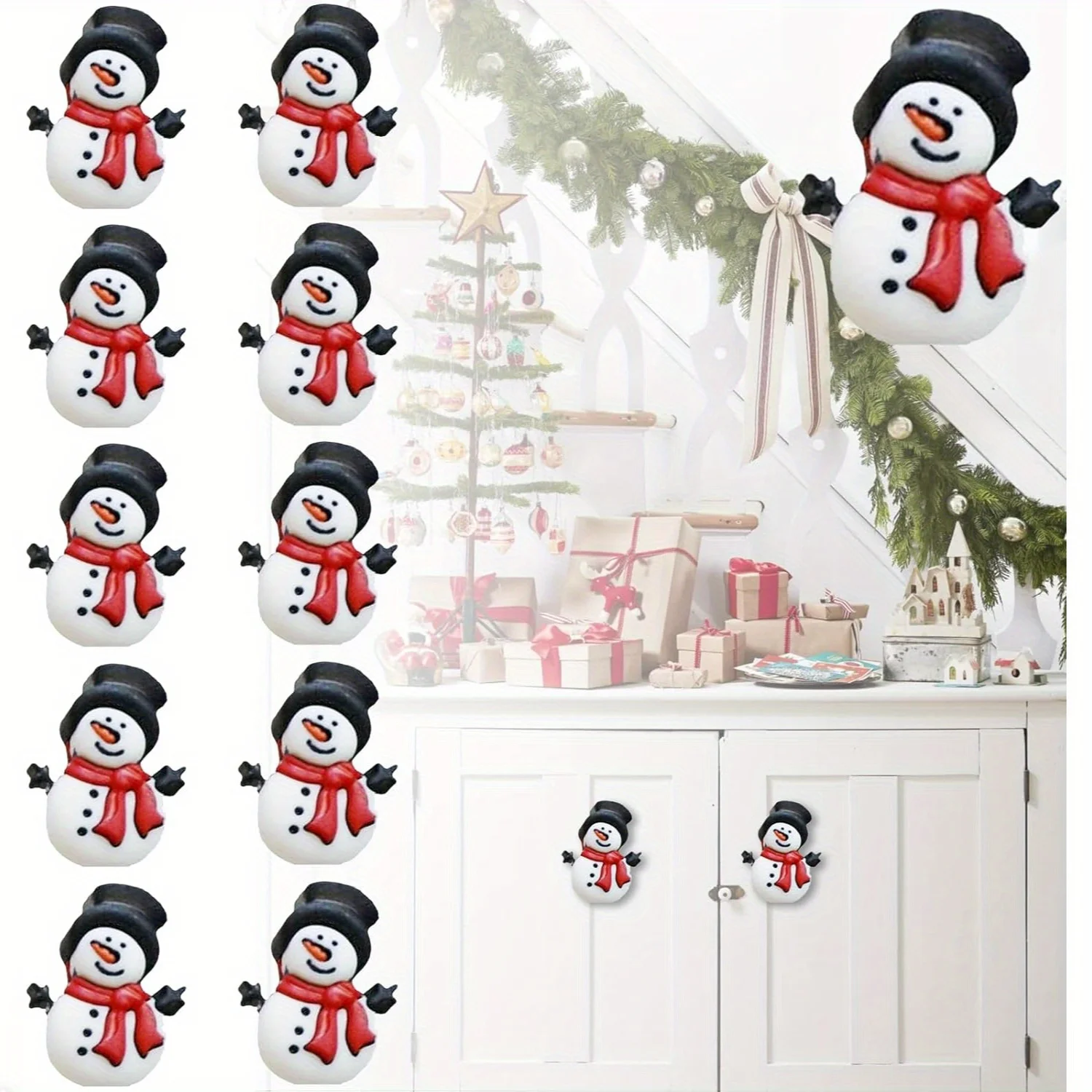 2 uds cubiertas de perilla de gabinete de Navidad-2024 nuevas cubiertas de perilla de gabinete de muñeco de nieve de silicona de Navidad para